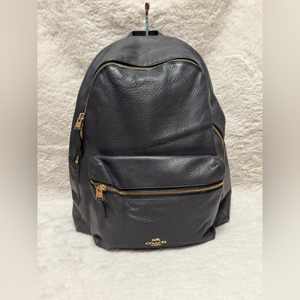 EUC Coach Charlie Pebbled Leather Midnight (Navy) Backpack with Gold Hardware